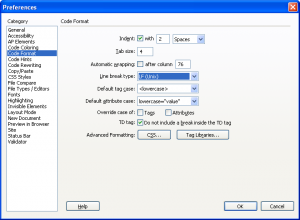 Dreamweaver Whitespace Line Break Type