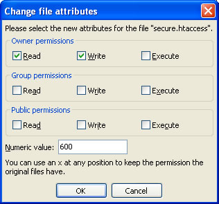 600 File Permissions = Owner Read and Write