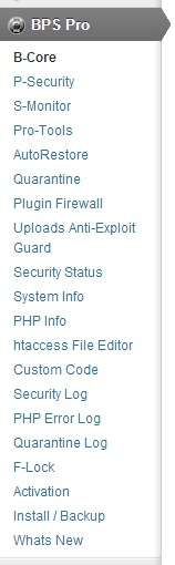 BulletProof Security Pro Menu