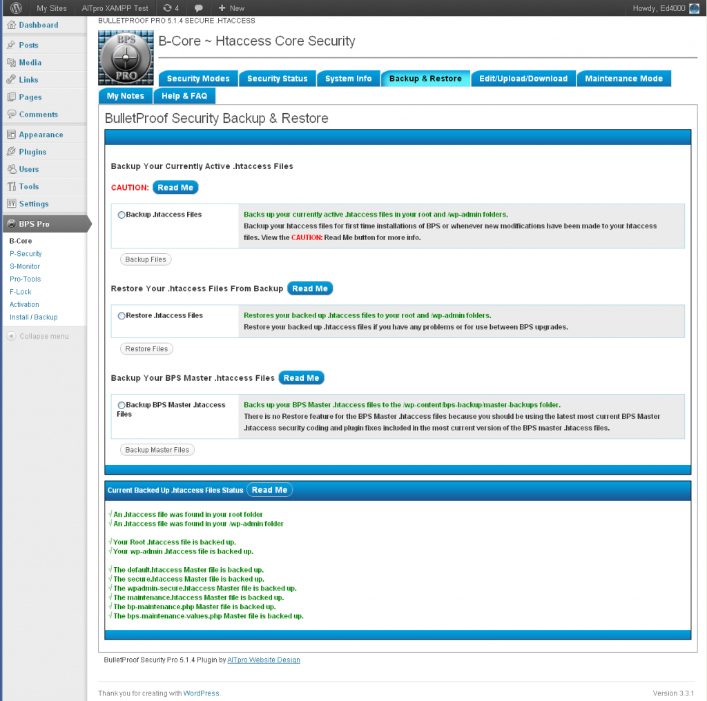 BulletProof Security Pro Screenshots BPS Pro Screenshots