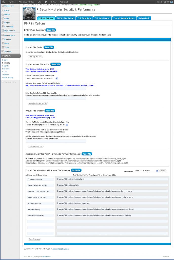 BulletProof Security Pro Screenshots BPS Pro Screenshots