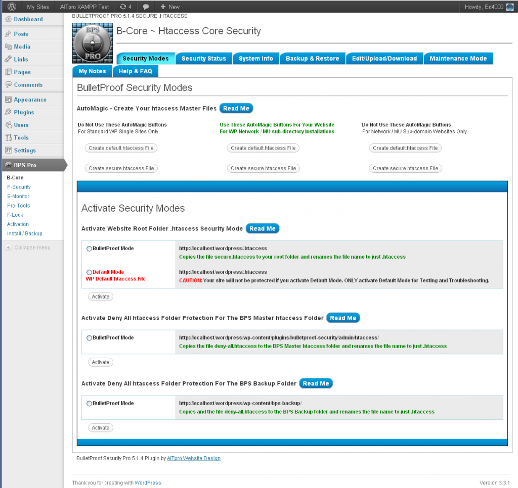 BulletProof Security Pro Screenshots BPS Pro Screenshots